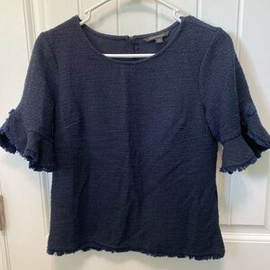 Banana Republic Navy Boucle Ruffle Top. Size XS. Back zipper closure.